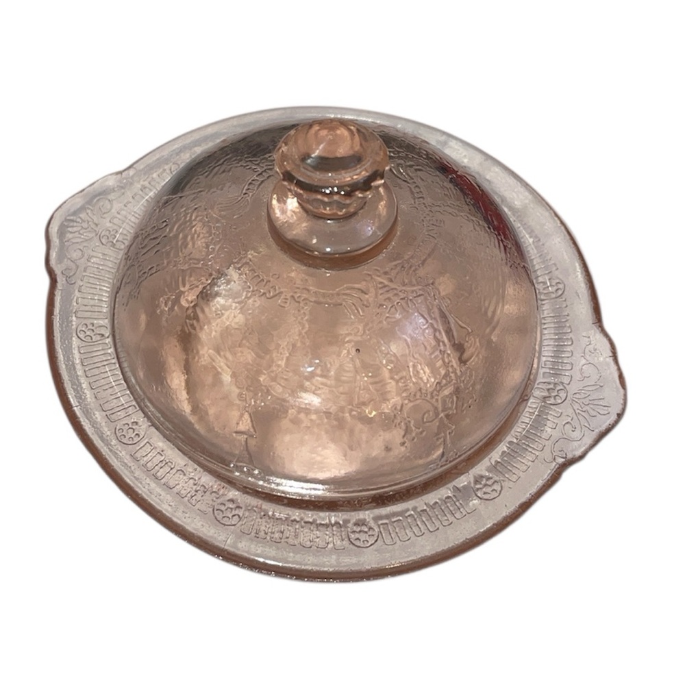 Vintage Jennifer Miniatures Pink MOSSER (OHIO) Glass Butter Dish with Lid
